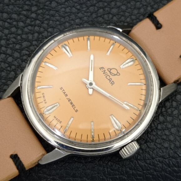 Vintage 1990 Enicar Automatic Mens Silver Watch & Orange accents - Picture 6 of 9